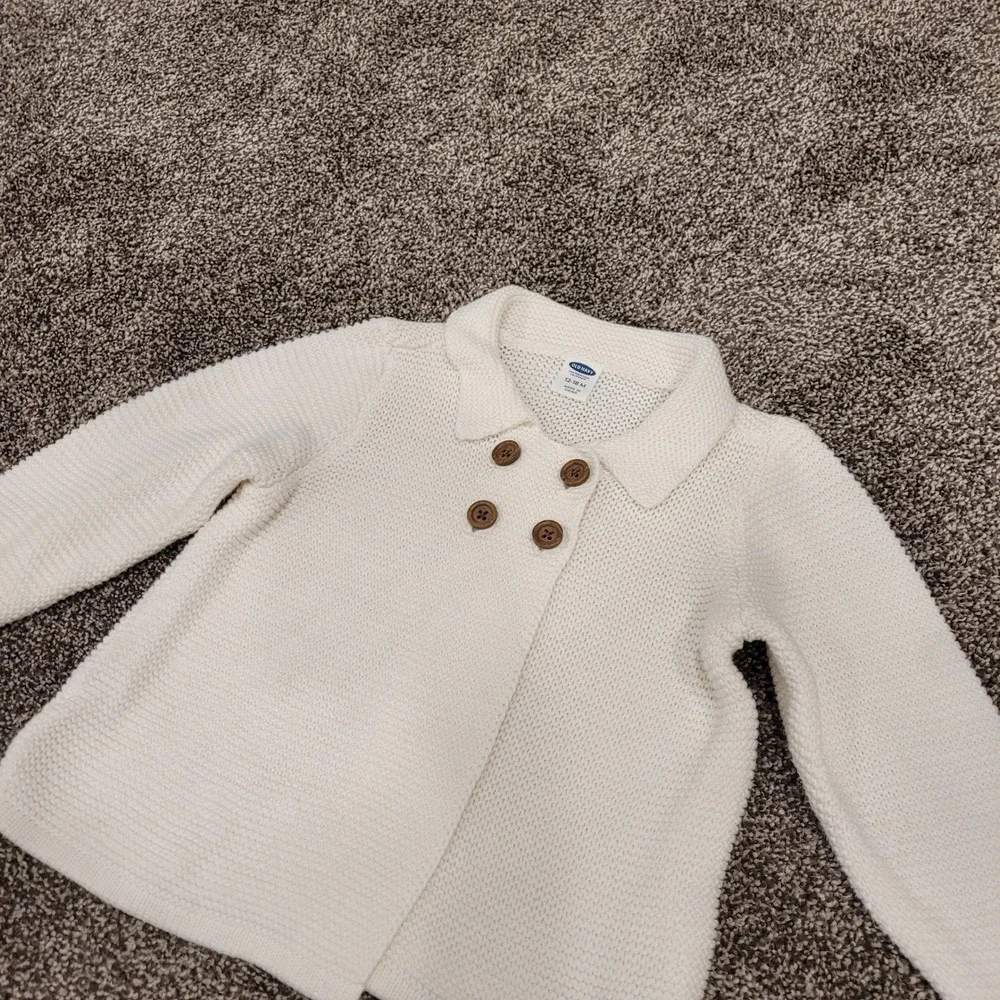 Old Navy Toddler Girls Cream Cotton Double Breasted Knit Cardigan Sweater 12-18M